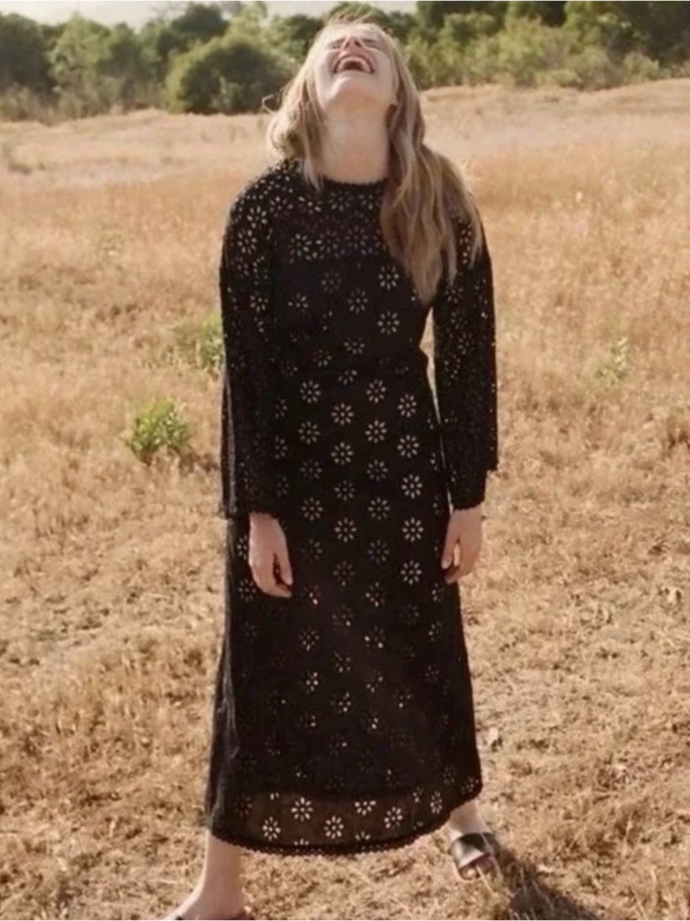 Doen Francoise Midi Eyelet Dress in Black - Picture 9 of 12